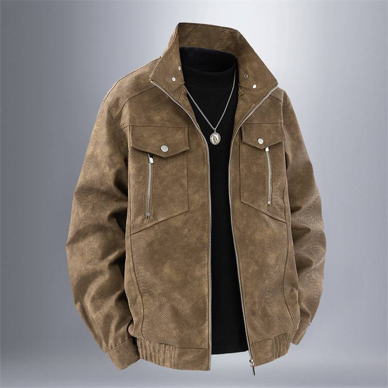 Men's Retro Biker Jacket - Double-Breasted PU Leather Coat With Stand Collar_voghion.com