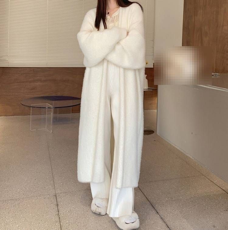 Casaco cardigan longo de malha de vison sintético de pelúcia para mulheres - suéter grande com decote em V estilo boho chique em 8 cores_voghion.com