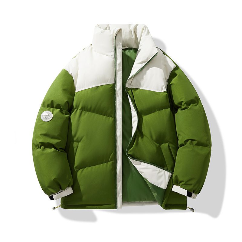 Streetwear Men's Padded Coat – Color Block Quilted Jacket With Stand Collar (M-4XL, Black/Beige/Green/Olive, Polyester Shell & Lining)_voghion.com