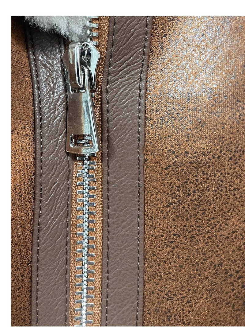 Retro Chic Shearling Jacket – Mocha Brown, Genuine Wool & Suede, Vintage Biker Style For Bold Elegance_voghion.com