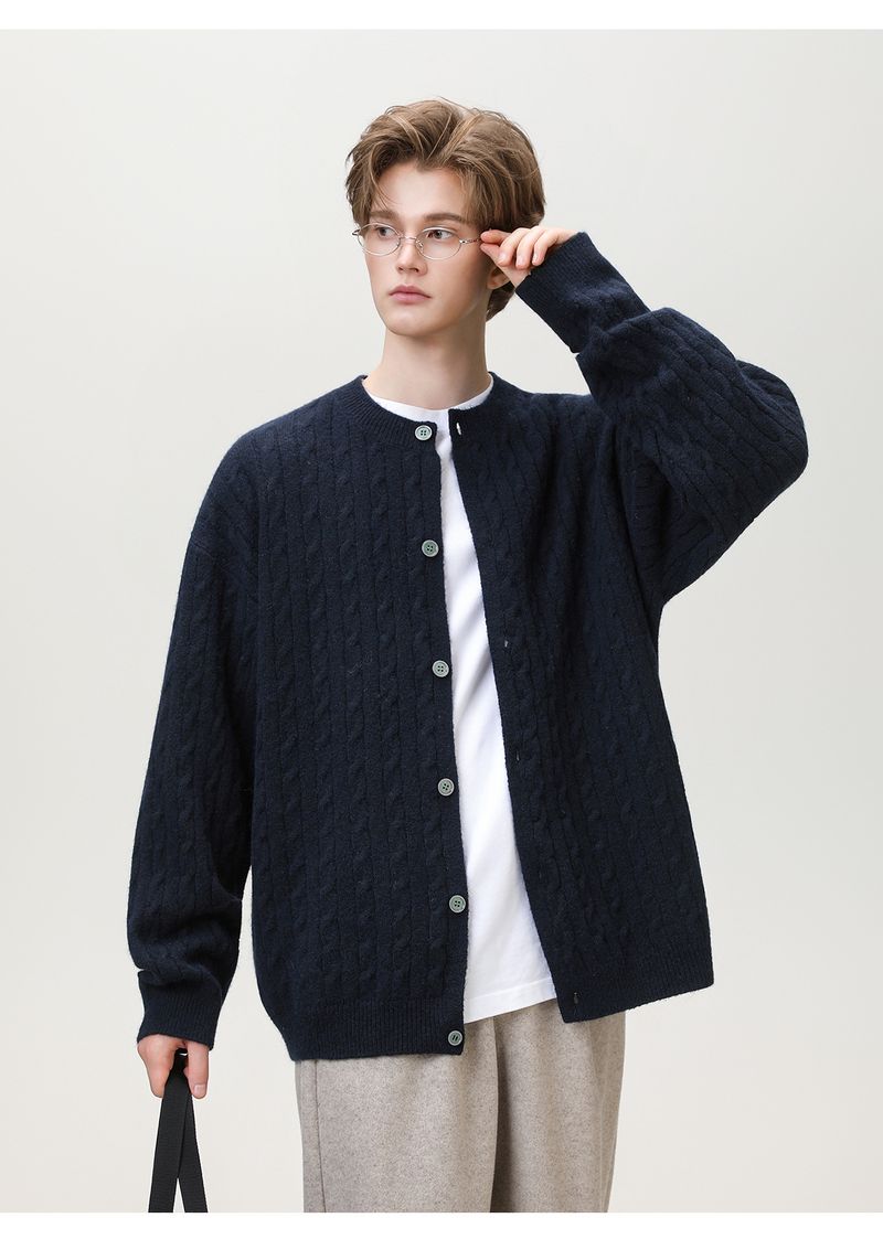 Trendy Vintage Cable-Strickpullover mit Struktur für Herren Herbst/Winter Neuankömmling Einfarbig Vielseitige Strickwaren Rundhals-Strickpullover-Jacke_voghion.com