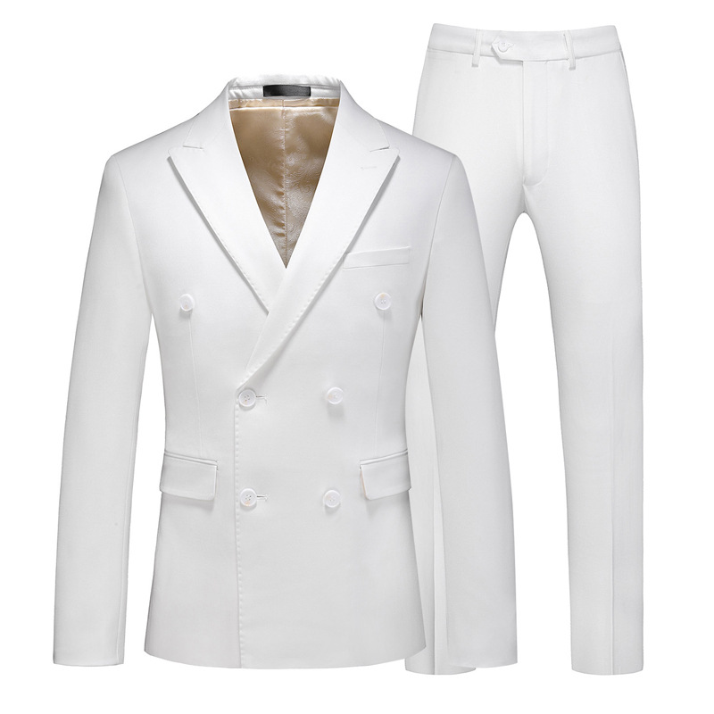 men's suit suit double-breasted solid color large size suit three-piece suit slim groom wedding dress_voghion.com