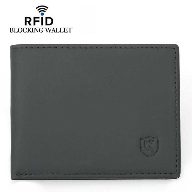 Rus Hırsızlığa Karşı RFID Engelleyici Birinci Katman İnek Derisi Cüzdan Moda Yağ Mumu Renk Blokajlı Erkek Bozuk Para Cüzdanı_voghion.com