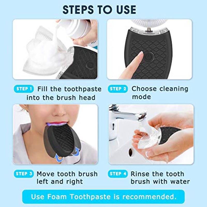 Cepillo de dientes eléctrico automático en forma de U - Portátil, de silicona de grado alimenticio, para adultos y niños, viajes, resistente al agua IPX7, certificación CE._voghion.com