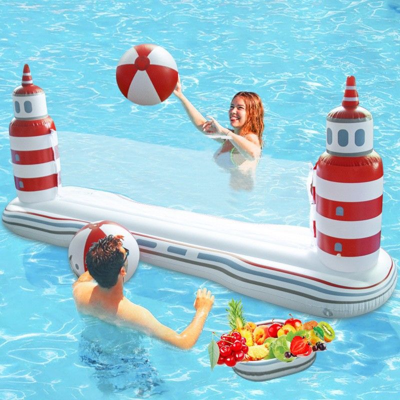 Inflatable Water Park Set Floating Volleyball Basketball Combo With Net For Pool Parties Beach Games Backyard Fun_voghion.com