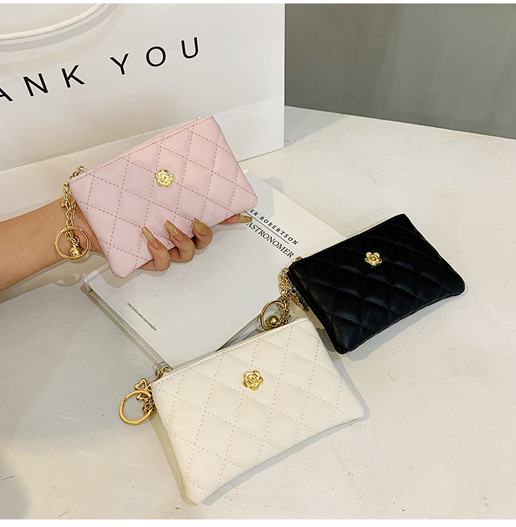 2023 kleine Brieftasche für Damen, kurzer Abschnitt, dünn, neuer Führerschein, Schlüsseltasche, Kartenhalter, Kamelie-Diamant-Reißverschluss, Münztasche_voghion.com