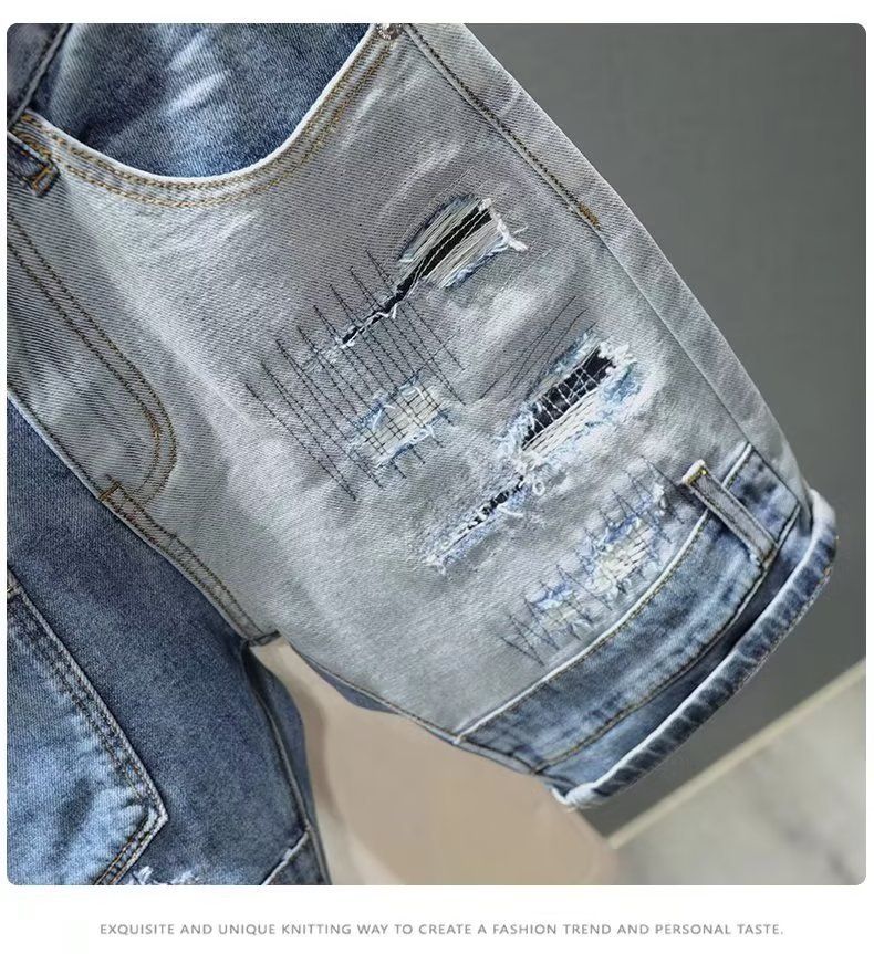 Herrenbekleidung 2024 neue Sommer zerrissene lässige Jeansshorts vielseitige Shorts Persönlichkeit Kontrastfarbene Nähte Shorts_voghion.com