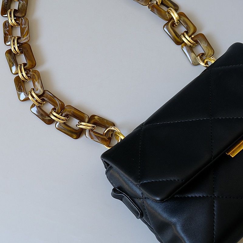 Vintage Bunte Acrylharz Farbblock Metall Handarbeit Abnehmbare Braune Damentasche Dekorationskette_voghion.com