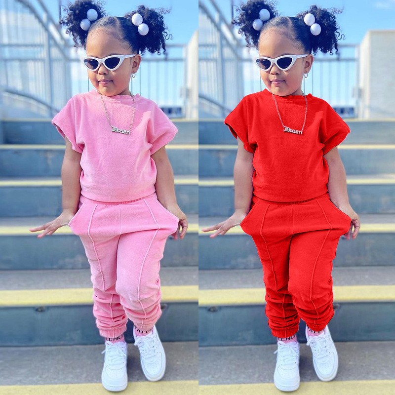 set di due pezzi felpa a maniche corte per abbigliamento per bambini vestito per ragazze di abbigliamento per bambini in stile INS_voghion.com