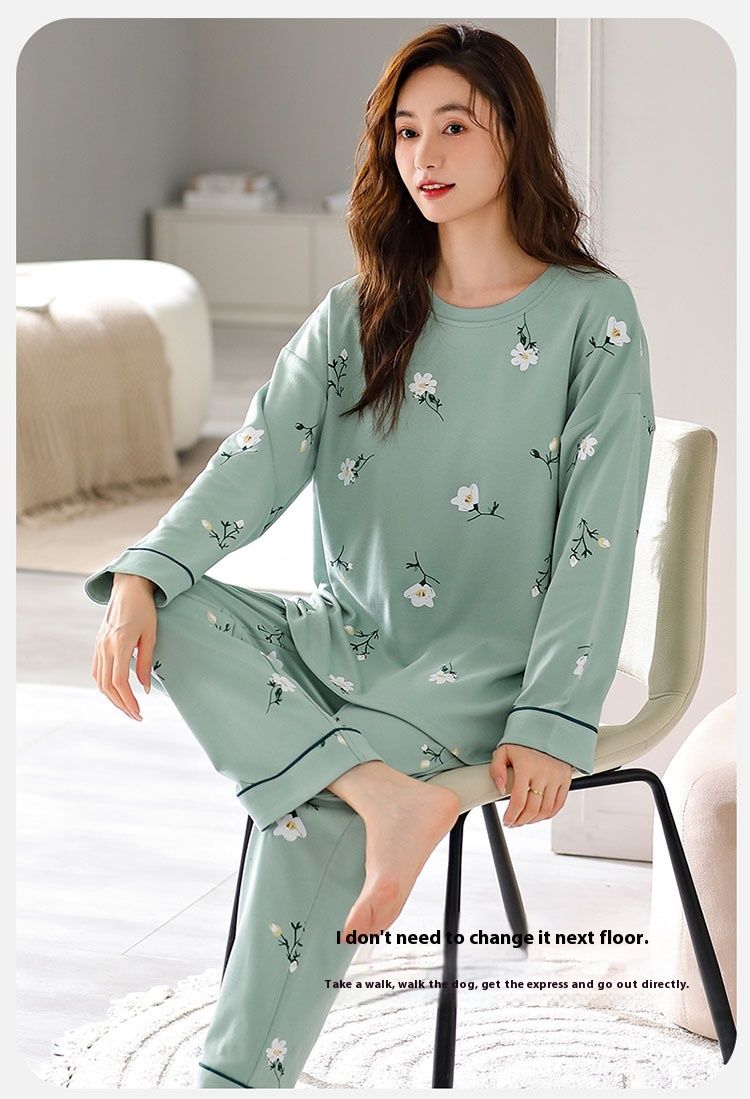 Pajamas for women in spring autumn, pure cotton long sleeved, middle-aged mother's home clothes, fat and plus size, can_voghion.com