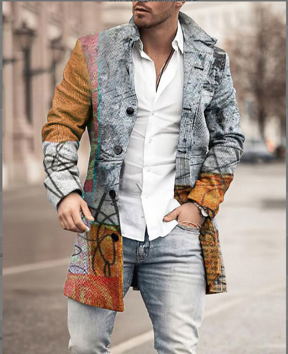 Spring New Stand Collar Mid-Length Wool Coat Casual Jacket Men's Clothing_voghion.com
