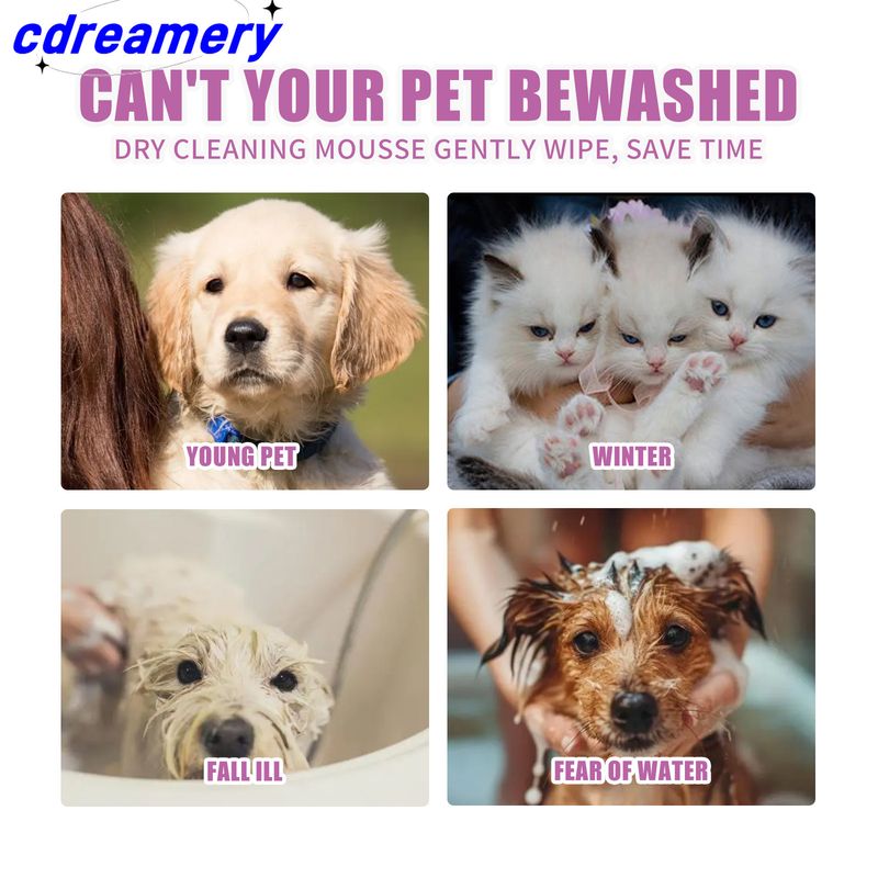 Mousse för kemtvätt för husdjur Katt Hund Vattenfri skumspray Rengöringsschampo Utomhus Kemtvätt för husdjur Badgel_voghion.com