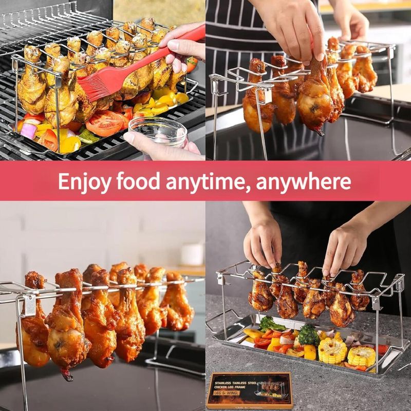 Faltbare Edelstahl Bein Rack 14 Grids BBQ Grill Outdoor Tragbare Basis Tablett Huhn Röster_voghion.com