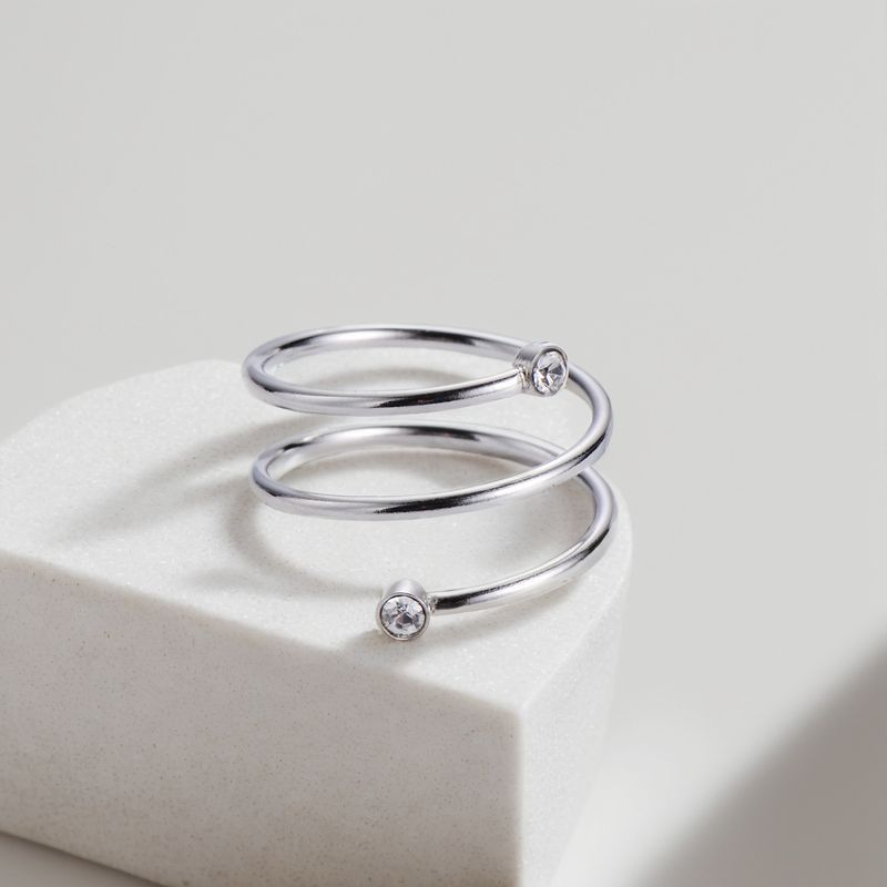 Damenschmuck Einfache Wickelspirale Feder Zirkon Blitz Edelstahl Vergoldet K Ring Offener Ring Batch_voghion.com
