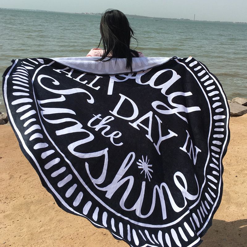 Cotton Terry Cloth Beach Hawaii Bath Style Active Printing Yoga Mat Round Bath Towel_voghion.com