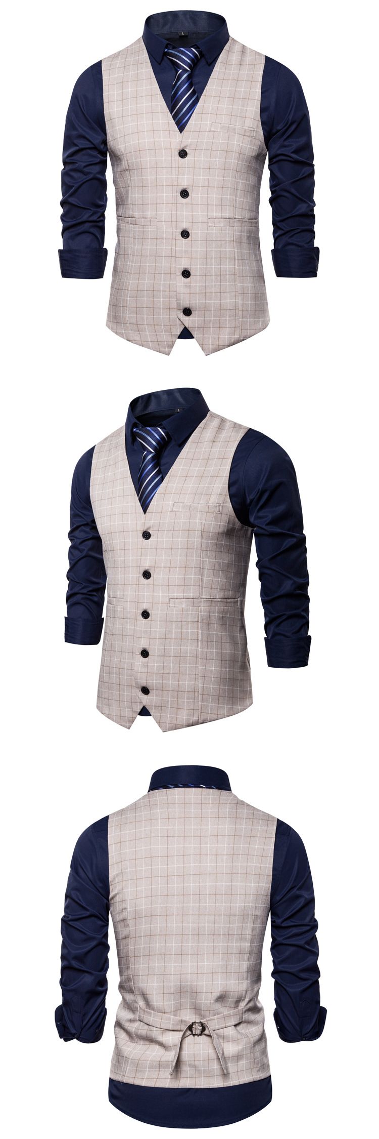 Men's business casual plaid waistcoat men's single breasted fashion suit waistcoat_voghion.com