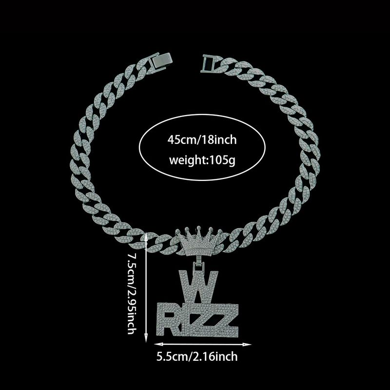 W RIZZ Full Diamond Alloy Pendant Personalized Crown Men's Hip Hop Necklace_voghion.com