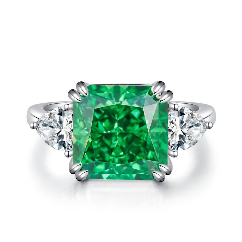 2022 New S Pure Silver For Women With Emerald Green 5 Carat 10X10 Mounting High Carbon Zirconia Ring_voghion.com