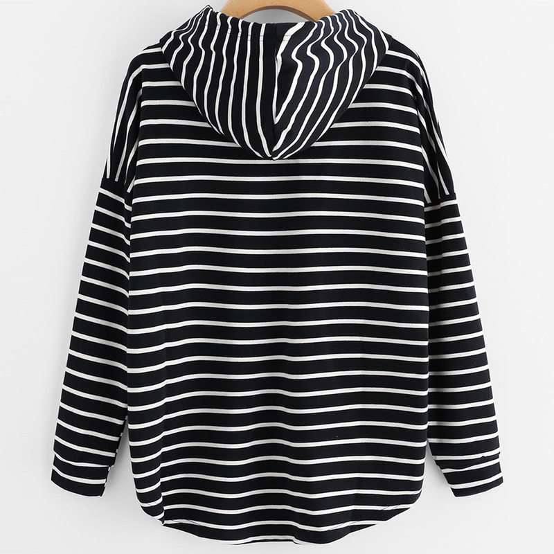 Frauen Streifen Casual Sweatshirt Langarm Crop Jumper Pullover Tops_voghion.com