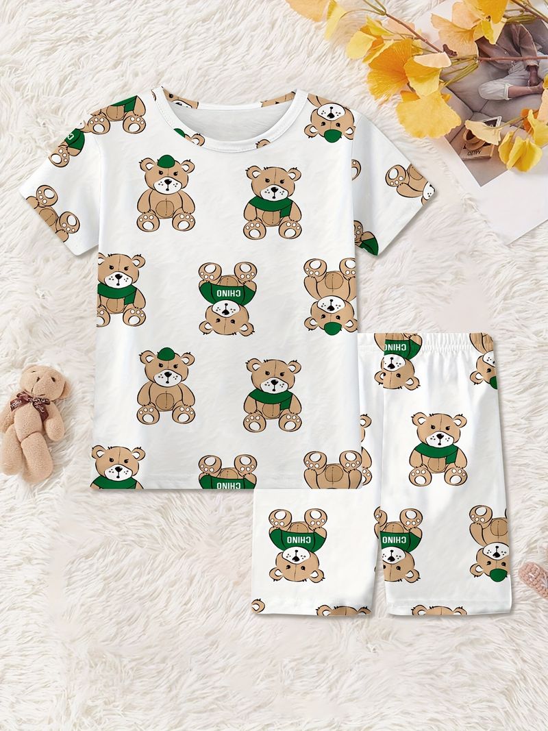 Ropa de casa para niños, pijamas de verano de manga corta, ropa fina con aire acondicionado y estampado de panda, para niños y niñas, 2025_voghion.com