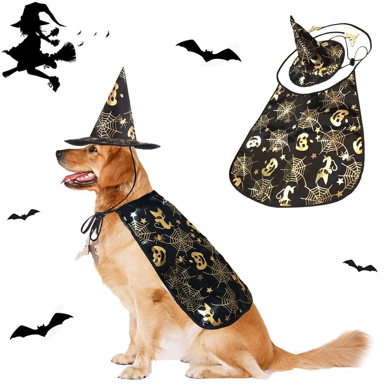 Set di 2 pezzi con mantello da vampiro e cappello stampato per Halloween per cani e animali domestici_voghion.com