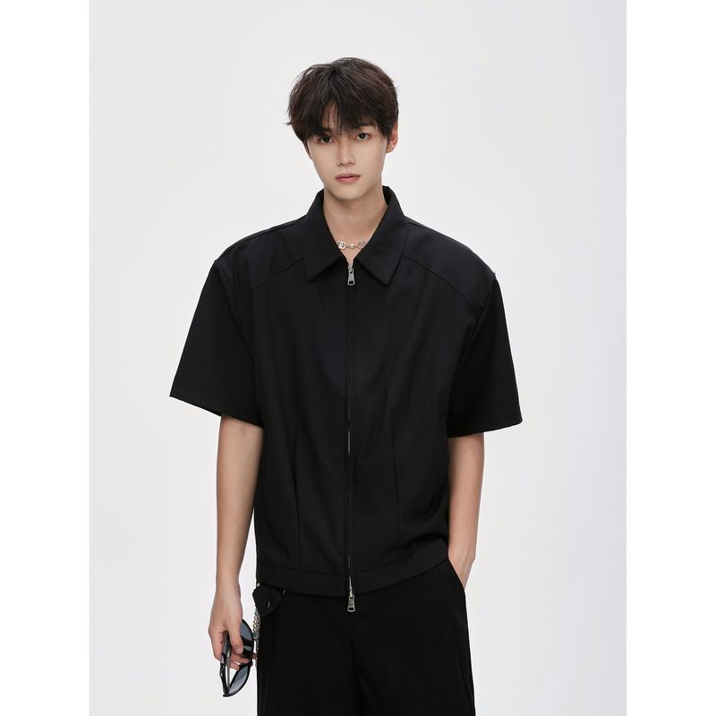 Cleanfit Oversized Double Zier Sleeve Jacket voor heren 2025 zomer nieuwe Amerikaanse stijl korte brede boxy gewatteerde schouder_voghion.com