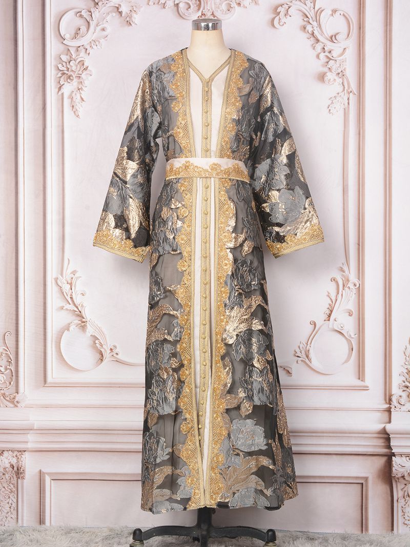 Ženska odjeća Ženski muslimanski ogrtač Ženska duga suknja Elegantna svečana haljina s velikim perlama Haljina_voghion.com