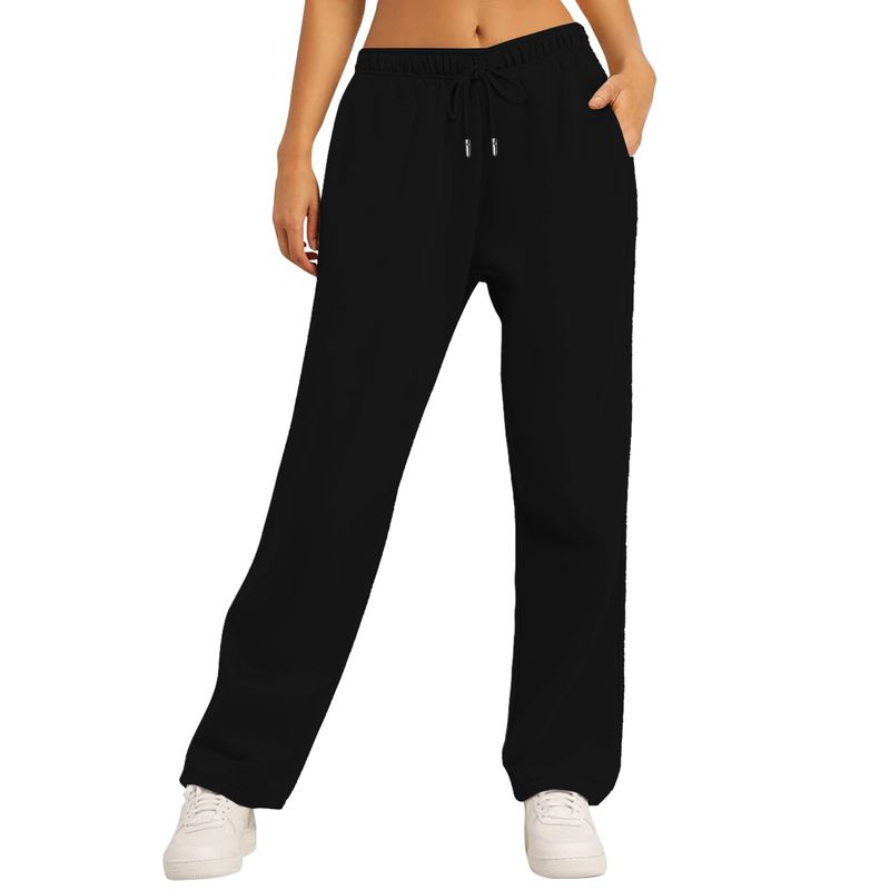 Unisex-Jogginghose mit Fleecefutter, bequeme Jogginghose mit entspannter Passform für Männer und Frauen, hohe Taille mit Kordelzug, weicher Strickstoff, einfarbige Freizeithose_voghion.com