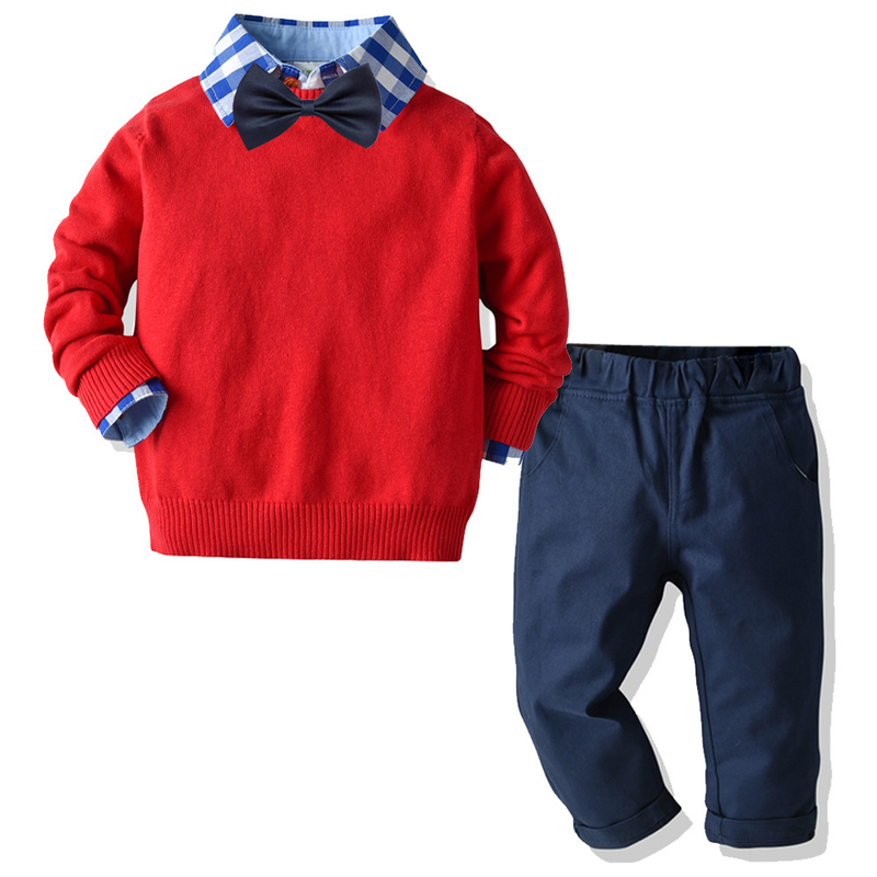 Abito da ragazzo Autunno Inverno da uomo girocollo manica lunga maglione pettinato pantaloni elasticizzati camicia a maniche lunghe sezione colletto_voghion.com