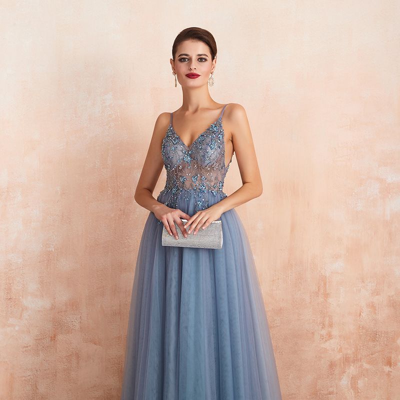 Vêtements pour femmes nouvelle robe de soirée longue sexy en tulle à col en V pour le printemps et l'été_voghion.com