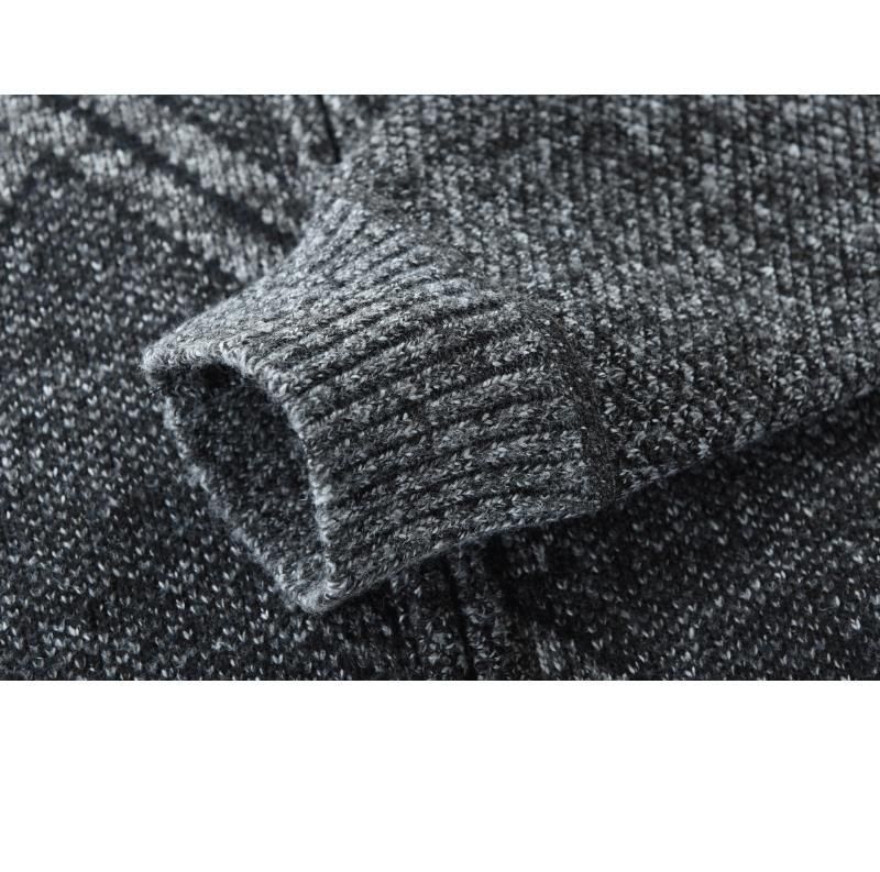 Men's slim fit stand up collar, thickened velvet geometric shape knitted sweater, plus size cardigan jacket_voghion.com