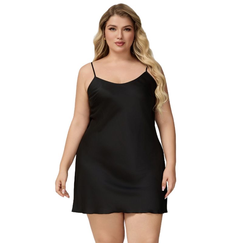 Satin Chiffon Pajamas Women's Large Size Suspenders Sexy Nightgown Vest V Collar Loungewear_voghion.com