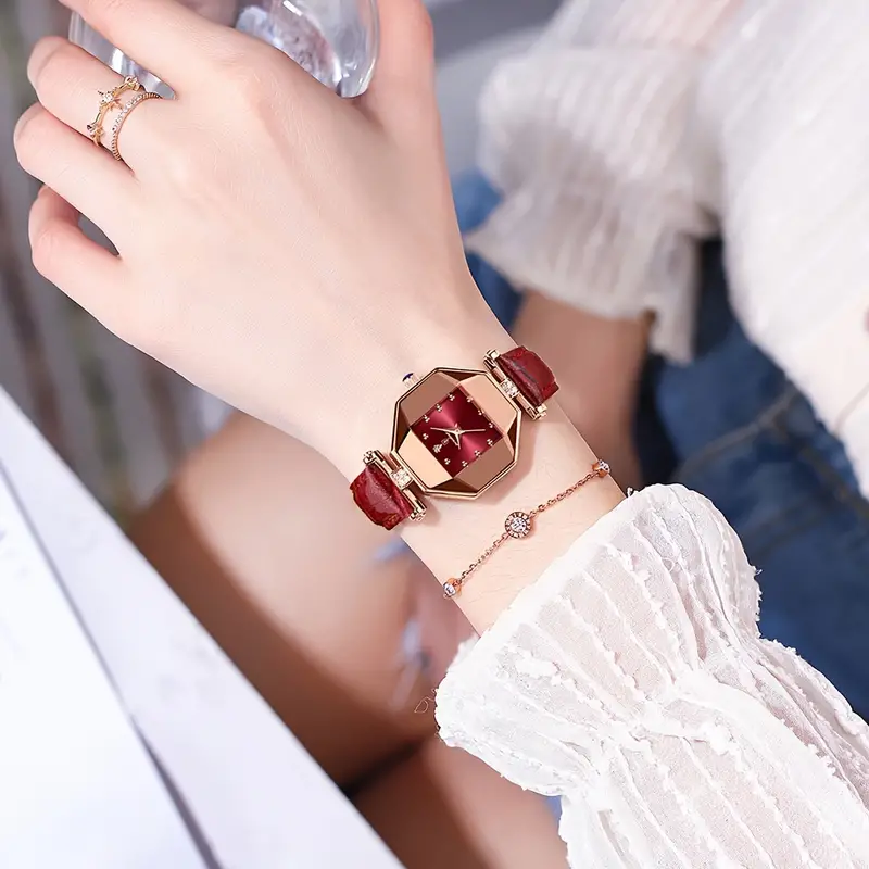 OLEVS Women's Luxury Polygon Pointer Quartz Watch Retro Dial Cutting Watch Waterproof Fashion Analog PU Leather Wrist Watch_voghion.com