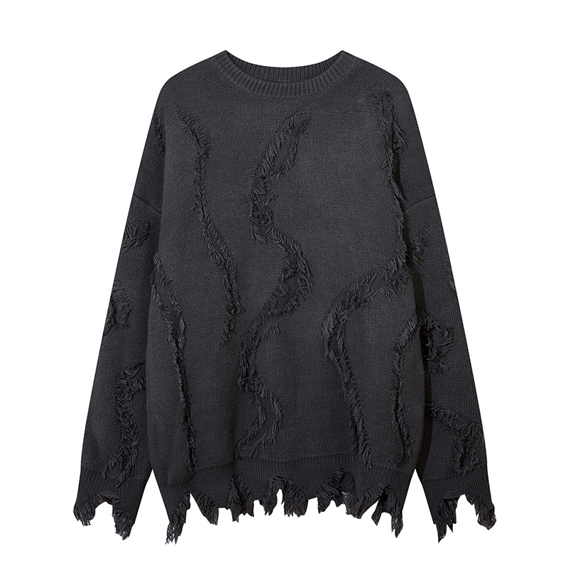 Vīriešu apģērbs Lazy Style Cat Whiskers Tassels Straight Round Neck Džemperis Rudens un ziemas vīriešu brīvs, moderns zīmols_voghion.com