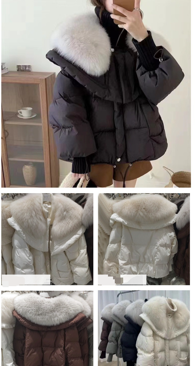 Vêtements pour femmes nouveau châle en fourrure de renard épaissi pour femmes d'hiver grand col en fourrure veste chaude en canard blanc moyen et long_voghion.com