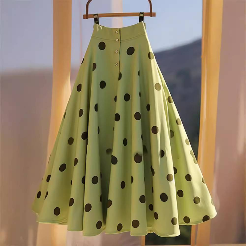 Women's Clothing Super Fairy Gentle Style High Grade A Line Skirt Mint Mambo Style Green Chiffon Polka Dot Umbrella Skirt_voghion.com