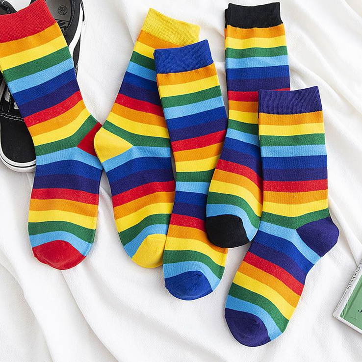 Rainbow Socks For Women Of The Tube All Match Ins Super Hot HyunA Style Net Red Student Striped Color Socks_voghion.com