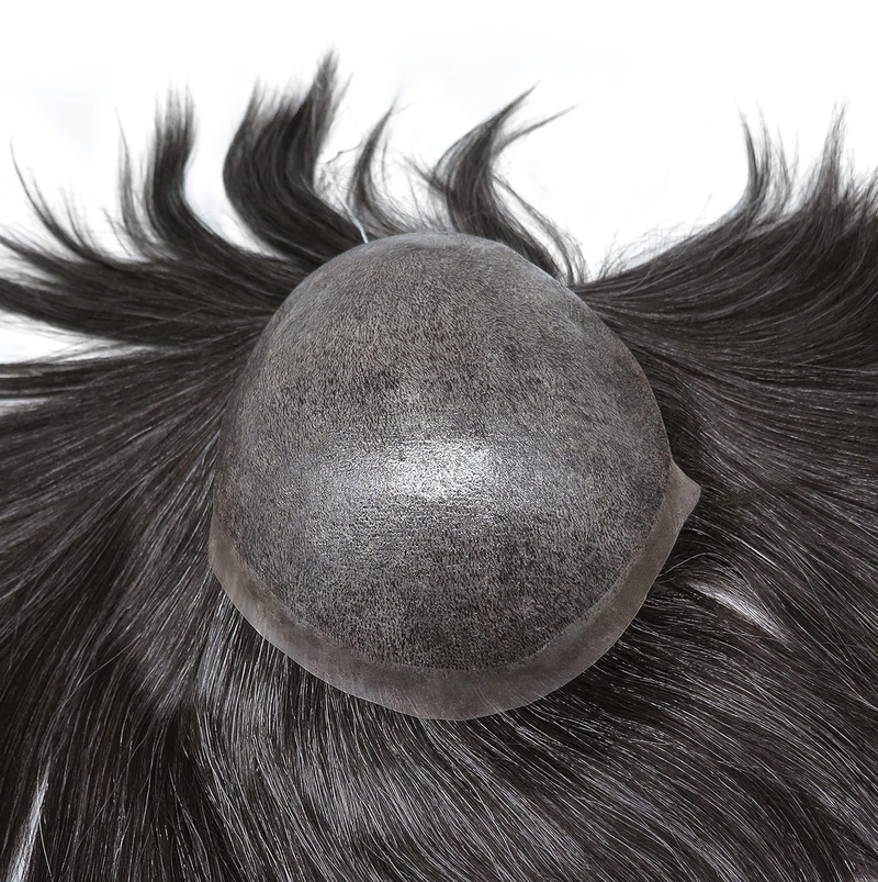 Euro Injection Toupee For Men 100% European Virgin Human Hair Injection Thin Skin Base Hair Replacement System Natural Black With 50% Grey Color #1B50_voghion.com