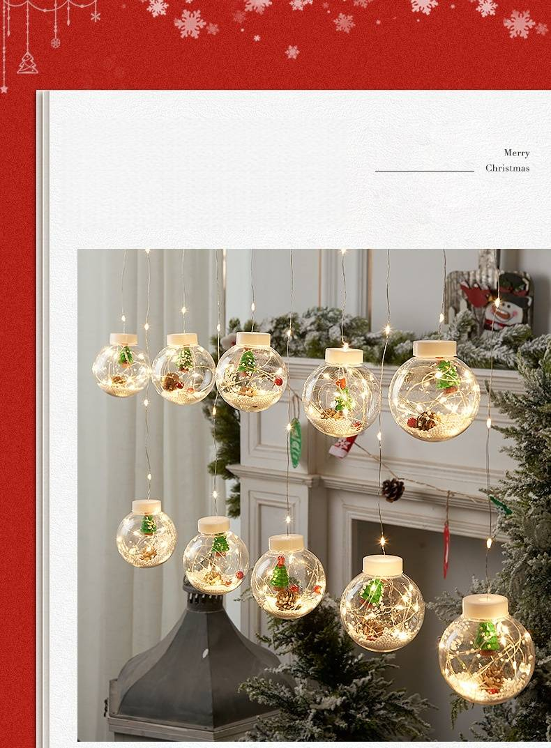 Weihnachtsdekorative LED-Lichterkette mit Weihnachtsmann, Schneemann und Wunschkugel – 3 m lange Plug-in-Lichtervorhang für Fenster, Zuhause und Weihnachtsdekoration_voghion.com