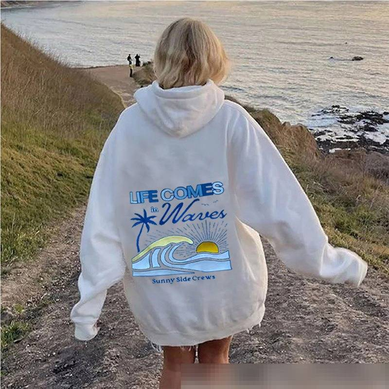 Sweat-shirt à capuche oversize pour homme et femme, épaules tombantes et imprimé stylé – Pull décontracté en mélange de polyester doux pour un style streetwear tendance_voghion.com