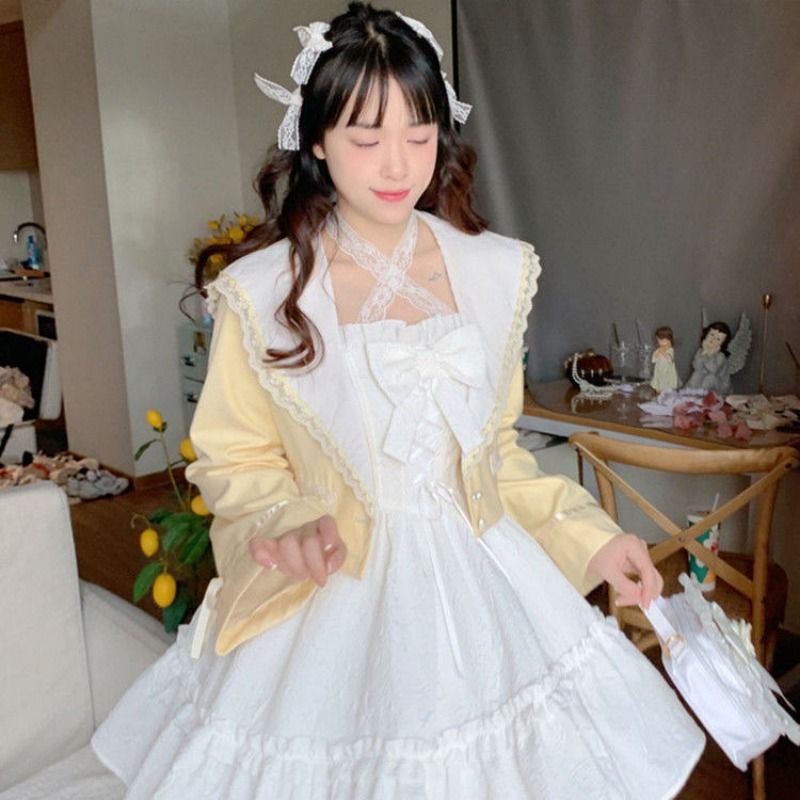 2025 Vestidos De Mujer Nette Sommer Kleider Für Frauen Lolita Stil Japanischen Süßen Robe Femme Bandage Bogen Rüschen Weiß Kleid_voghion.com
