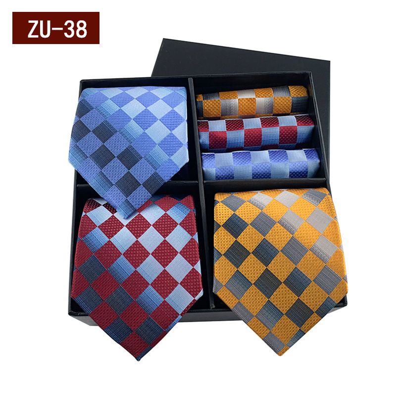 Unisex Men's gift box tie Fashion business striped tie square scarf set luxury gift box_voghion.com