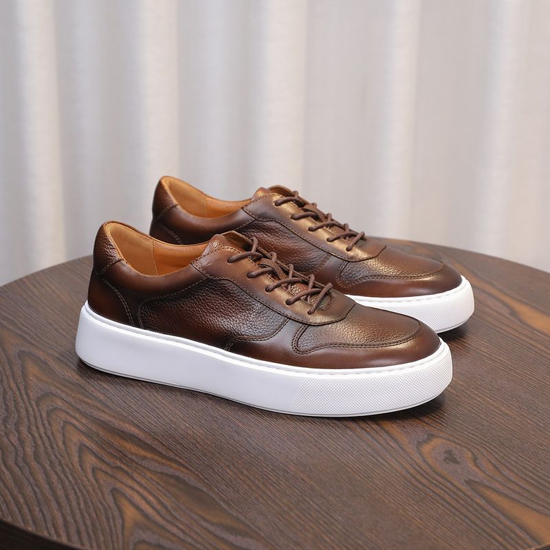 New Style 2025 New Breathable Leather Sneakers High-End Trendy Versatile Fashion Light Luxury Casual Men's Shoes_voghion.com