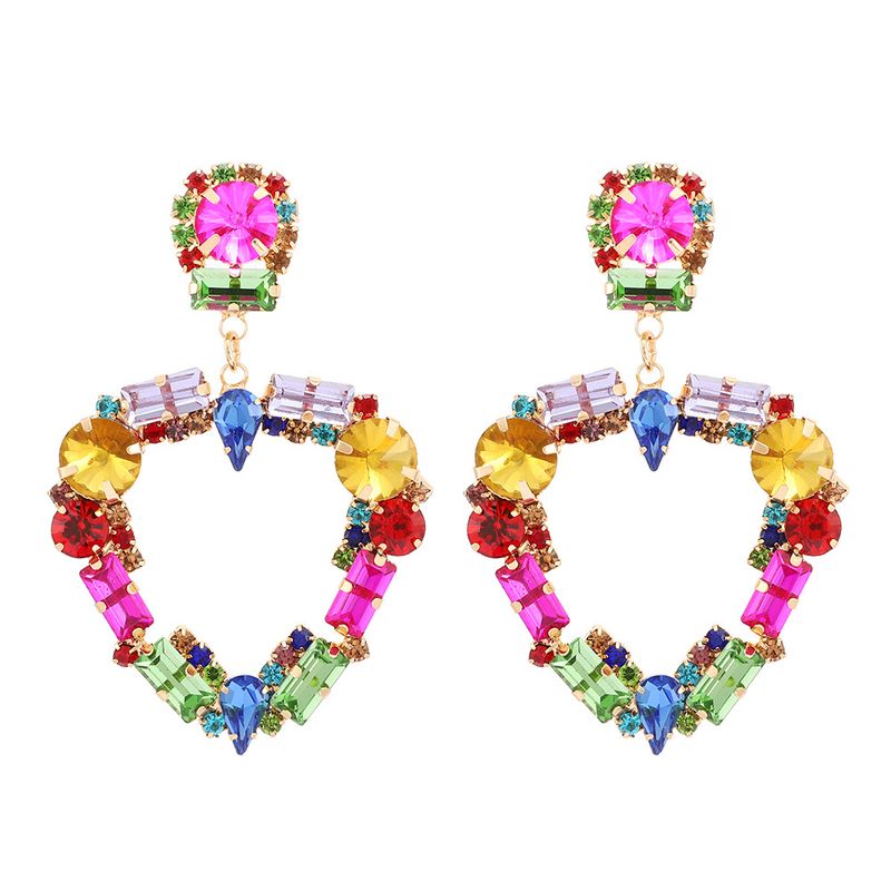 Orecchini a bottone, orecchini pendenti a forma di cuore grande, orecchini in vetro con diamanti lucidi e temperamento_voghion.com