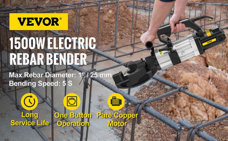 VEVOR 1.5 KW Electric Rebar Bender, 1''(25 mm) Hydraulic Electric Hand Held Rebar Bender, within 5 s, 110 V_voghion.com