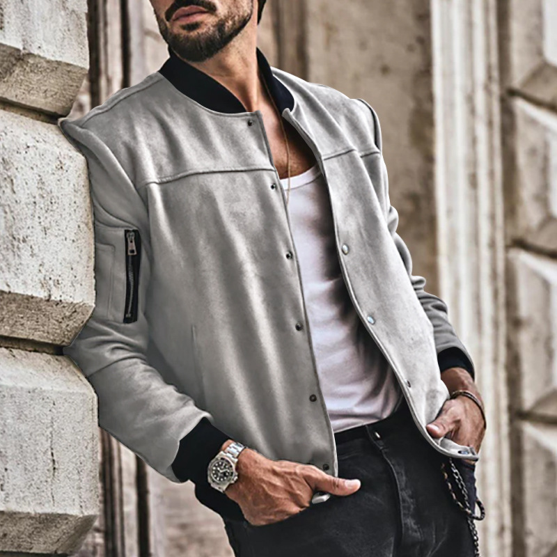 Men's Clothing Autumn and Winter Suede Stand Collar Men's Button Cardigan Jacket Casual Retro Jacket Men_voghion.com