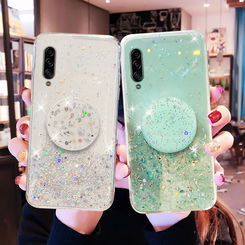 Bling Glitter Silver Foil phone holder Case For Samsung Galaxy A10 A20 A30 A40 A50 A60 A70 A80 A10S A20S A20E Silicone Cover_voghion.com
