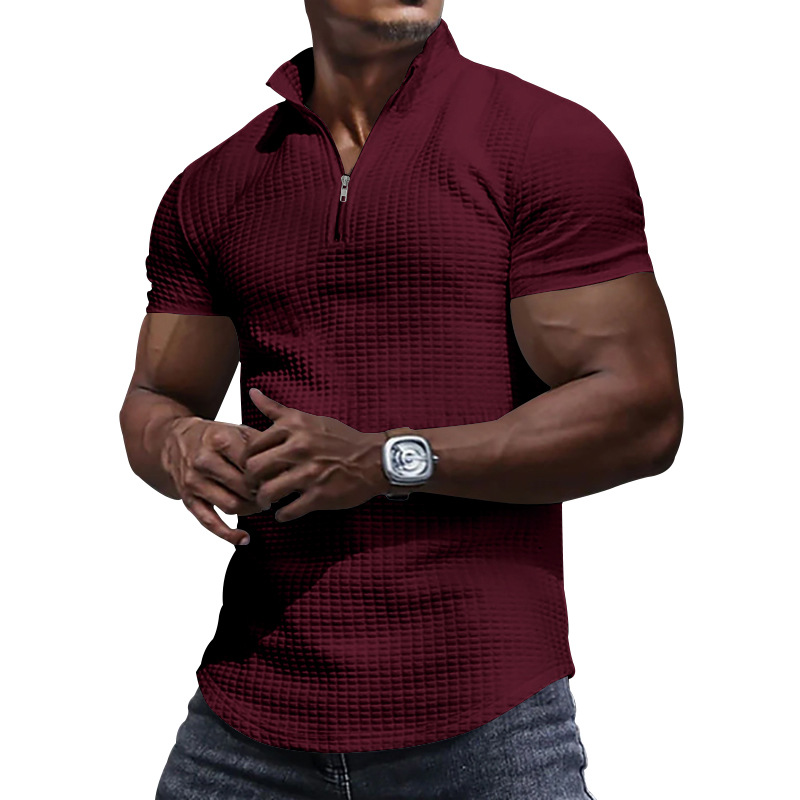 24 Poloshirt mit Stehkragen für Herren, kurzärmelig, einfarbig, kariert, mit Reißverschluss, T-Shirt für den Sommer, lässiges Oberteil_voghion.com