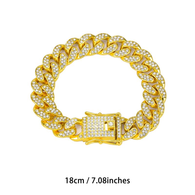 Surface Curved Polished Base 13mm Classic Cuban Chain Inlaid Diamond Alloy Hip-Hop American Style Men's Jewelry_voghion.com