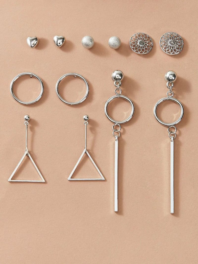 New earrings creative hollow pattern heart geometric tassel earrings set 6 pairs of earrings_voghion.com